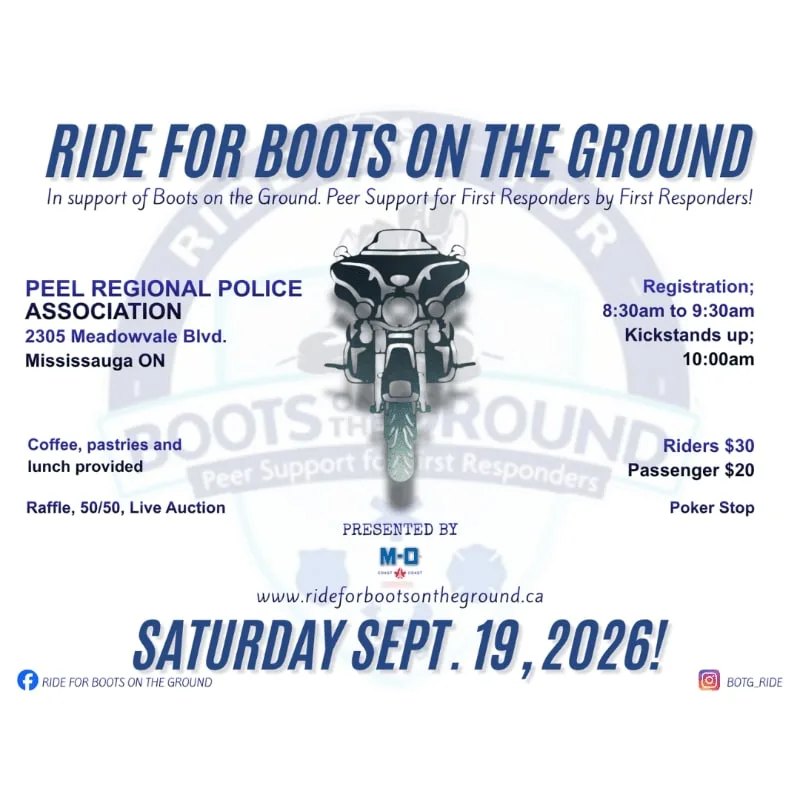 Ride for Boots on the Ground 2026 promotional poster with event time, location and rider fees.