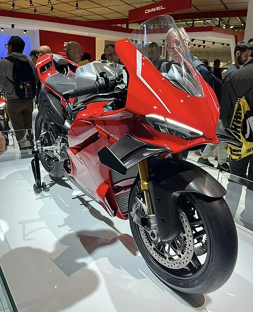 Red 2026 Ducati Panigale V4 motorcycle.