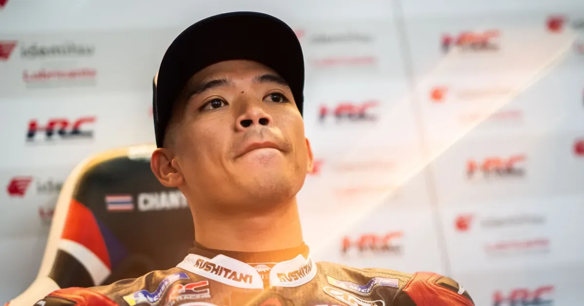 Somkiat Chantra riding a Honda MotoGP motorcycle in Idemitsu Honda LCR colours.