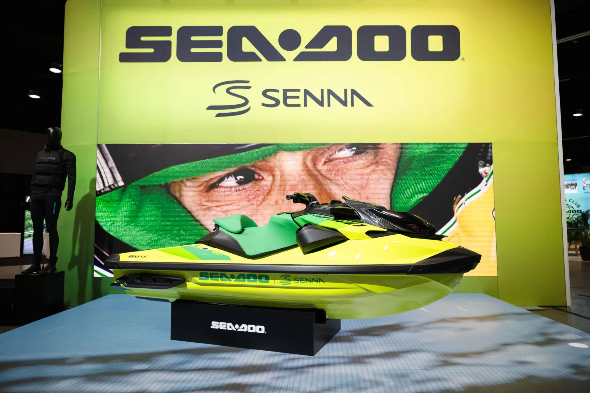 Limited-edition 2027 Sea-Doo RXP-X Senna 350 displayed at Club BRP 2027.