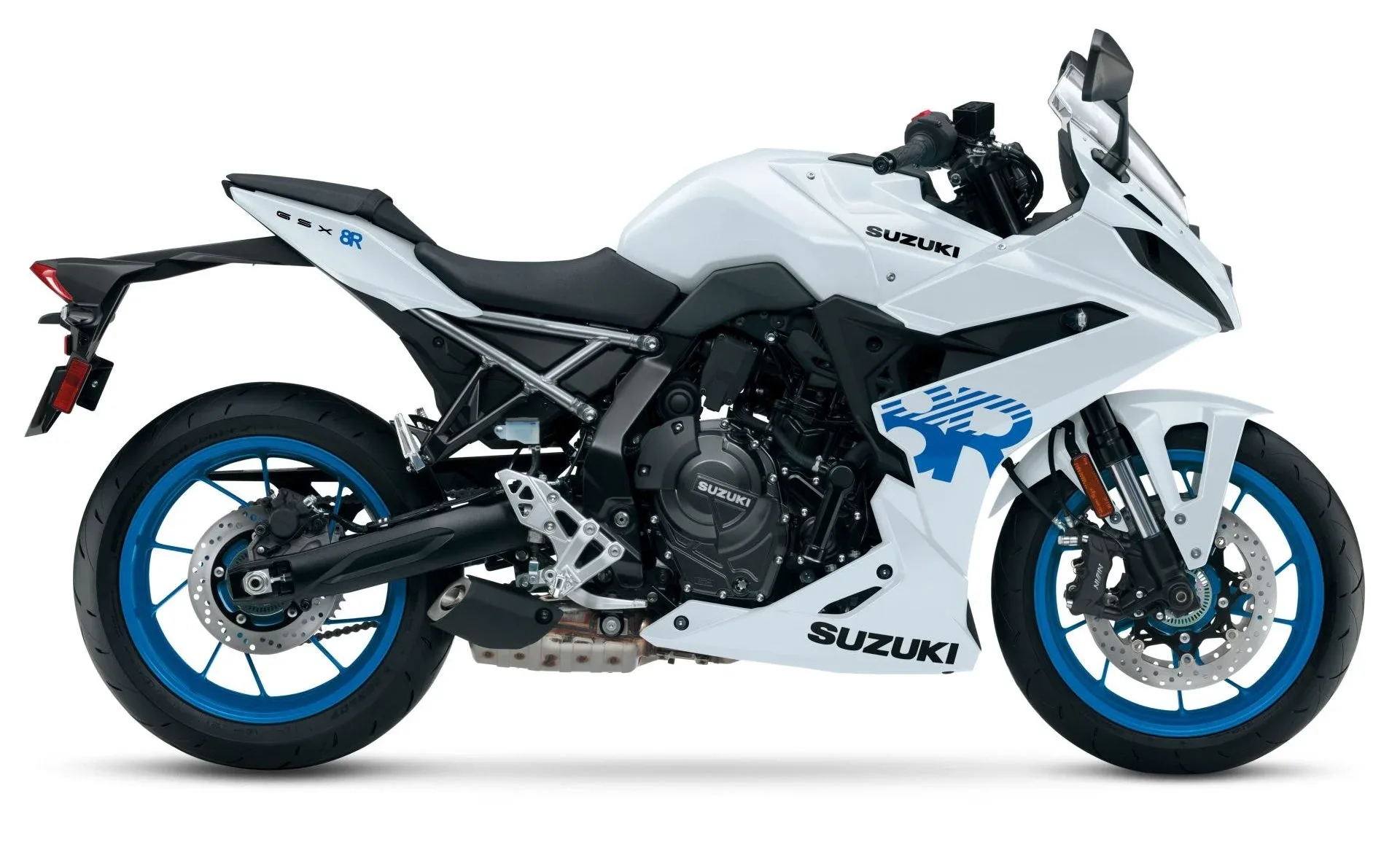 Pearl Tech White 2027 Suzuki GSX-8R sport motorcycle.