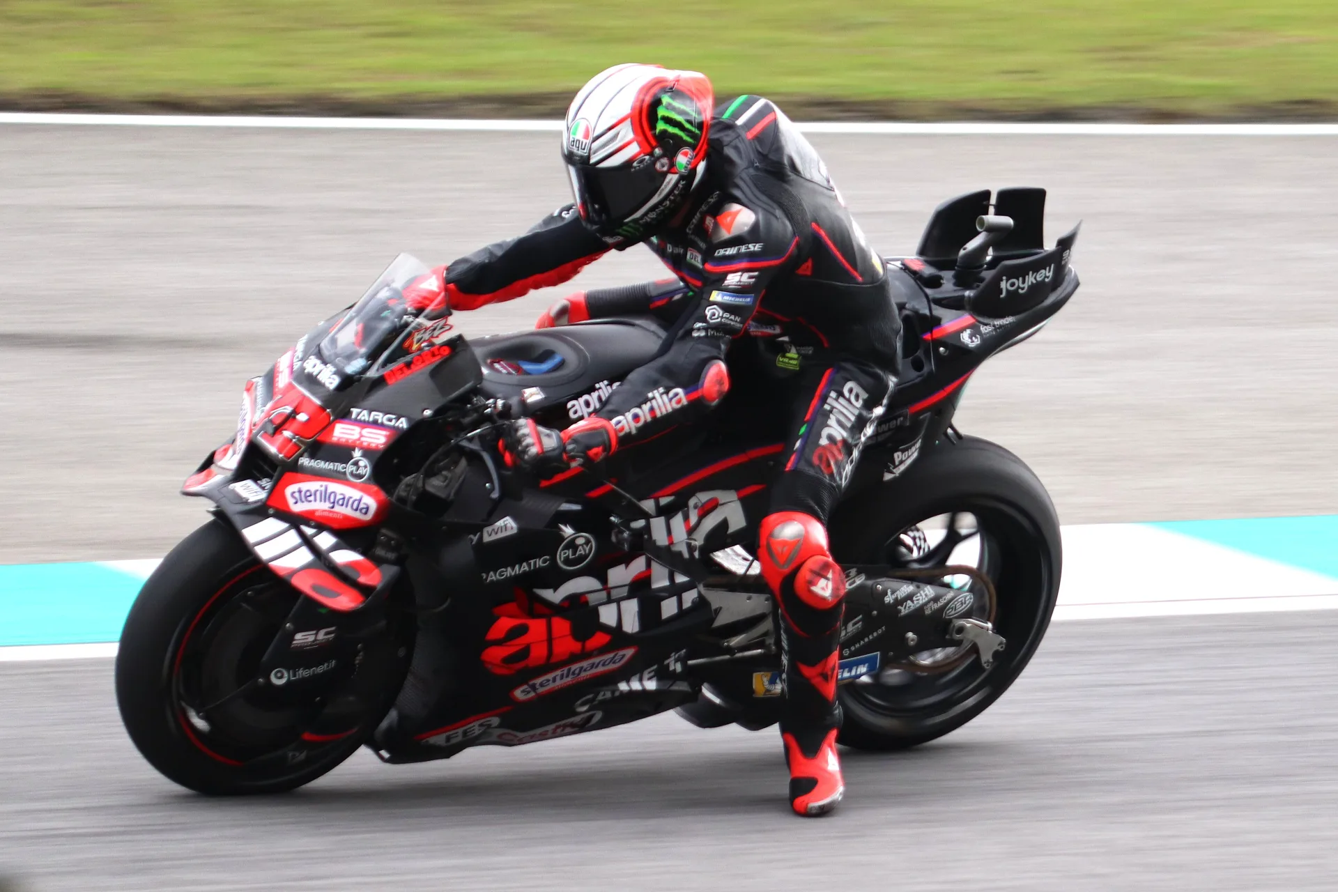 Marco Bezzecchi riding the Aprilia MotoGP motorcycle during the 2025 Malaysian Grand Prix