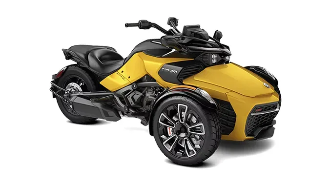 Can-Am Spyder F3 three-wheel motorcycle shown in a studio product image.