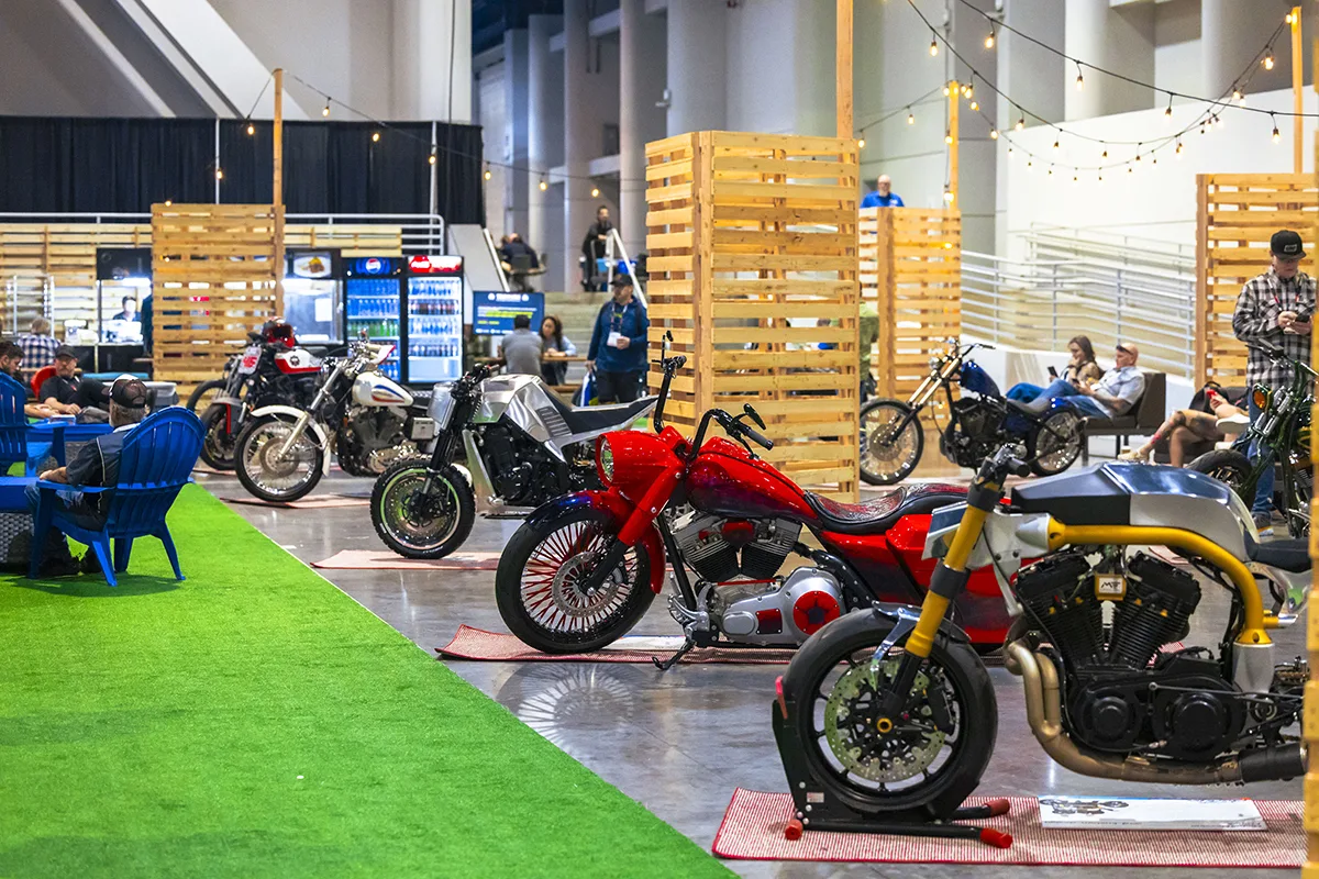 Custom motorcycle displayed as part of the AIMExpo Builders Cup announcement