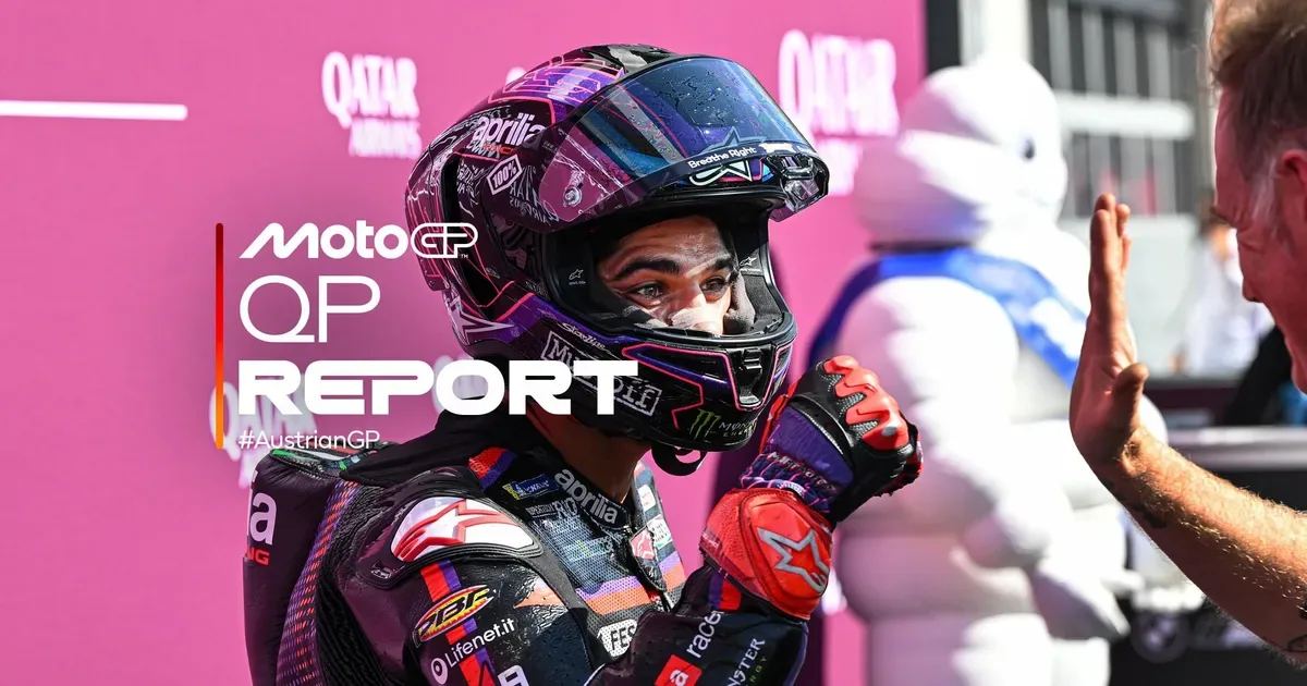 Jorge Martín riding the Aprilia MotoGP motorcycle during the 2026 Austrian Grand Prix weekend.