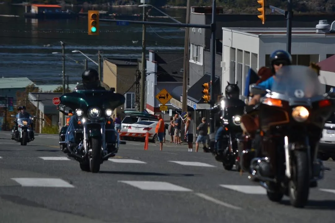 Motorcyclists participating in the Port Alberni Toy Run on Vancouver Island
