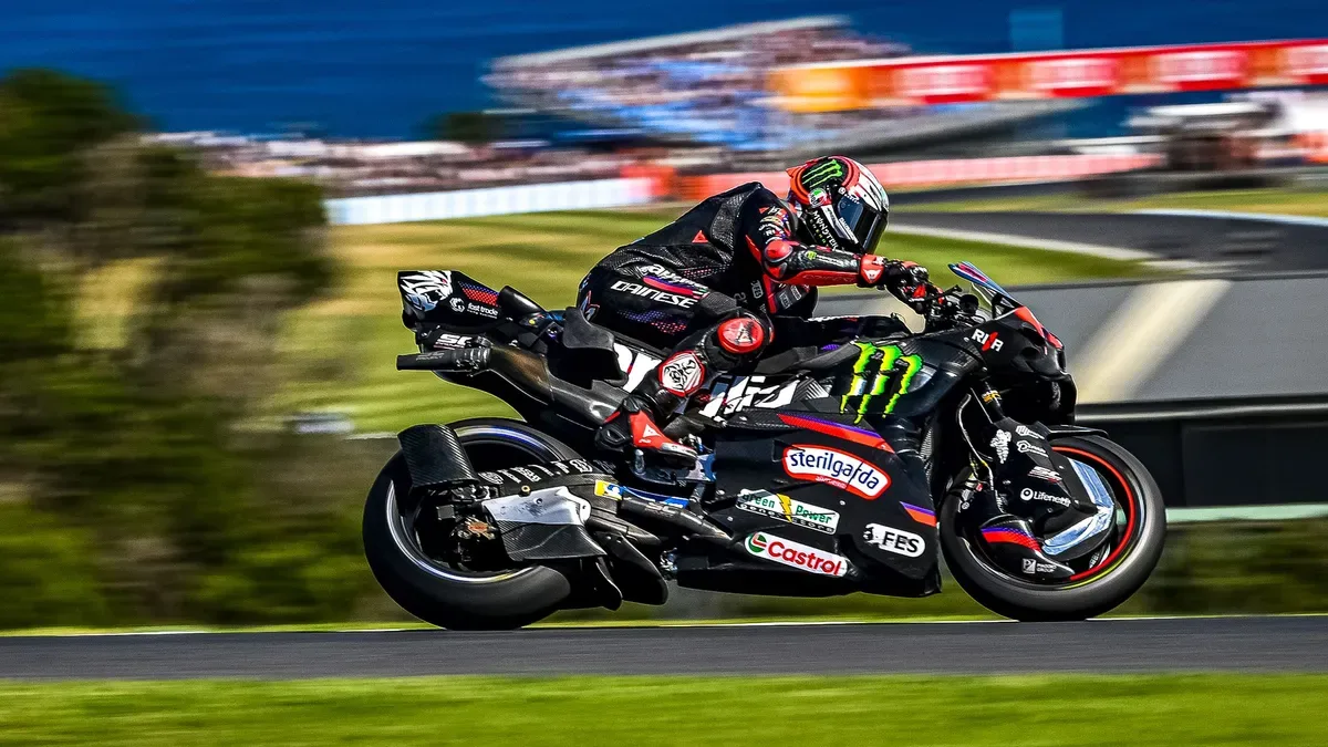 Marco Bezzecchi on his Aprilia during Friday Practice at Phillip Island on October 23, 2026