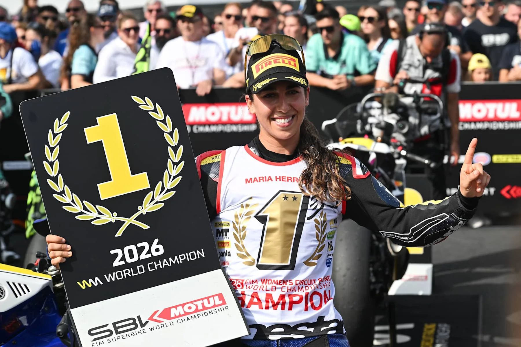 Maria Herrera after securing the 2026 WorldWCR championship at Jerez