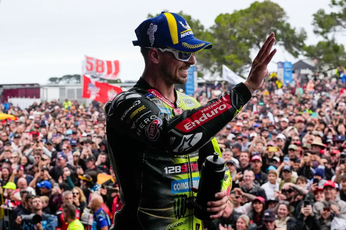 Fabio Di Giannantonio greets fans at the 2026 Australian Grand Prix at Phillip Island.