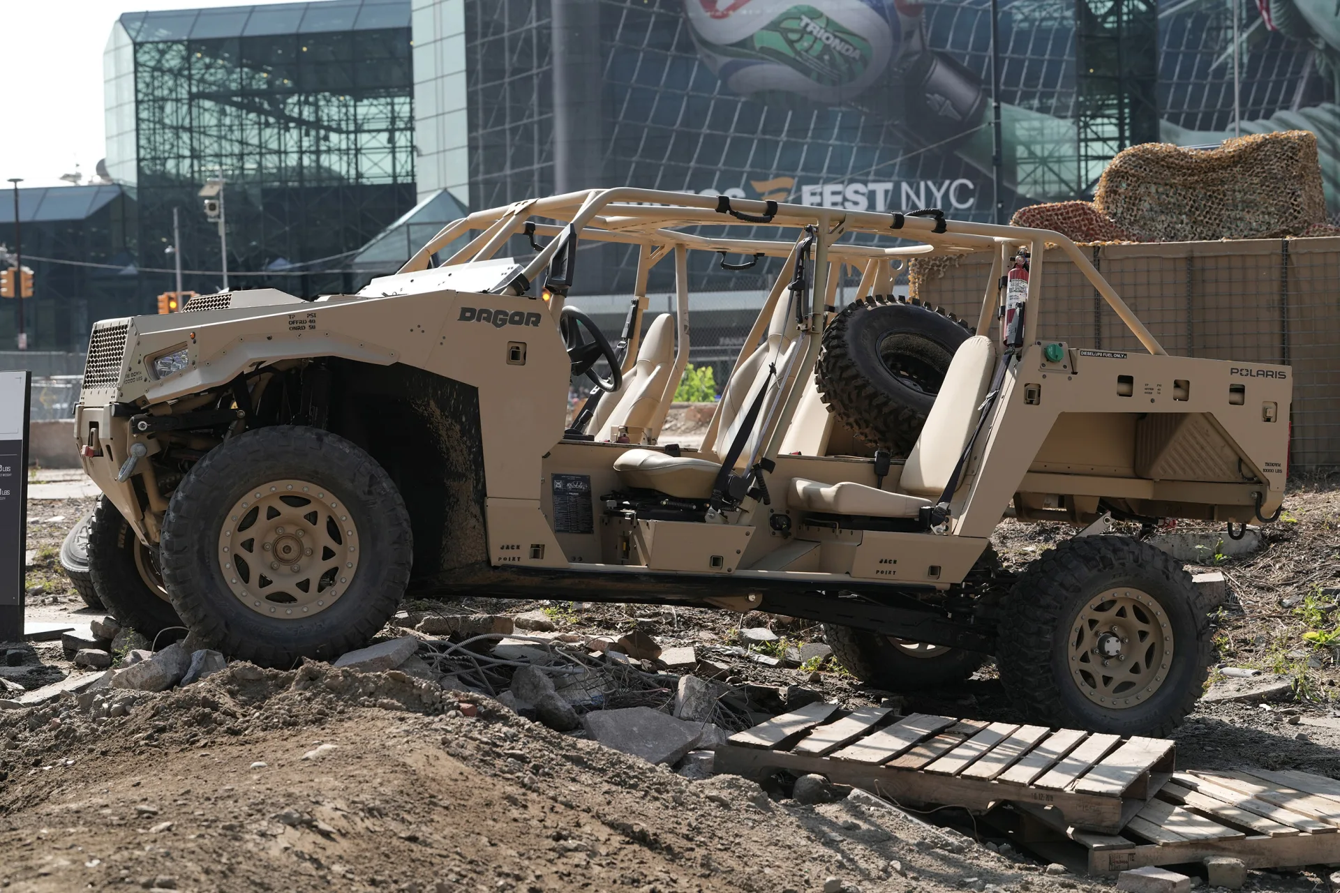 A physical Polaris DAGOR displayed on an obstacle course at Fanatics Fest NYC in 2026.