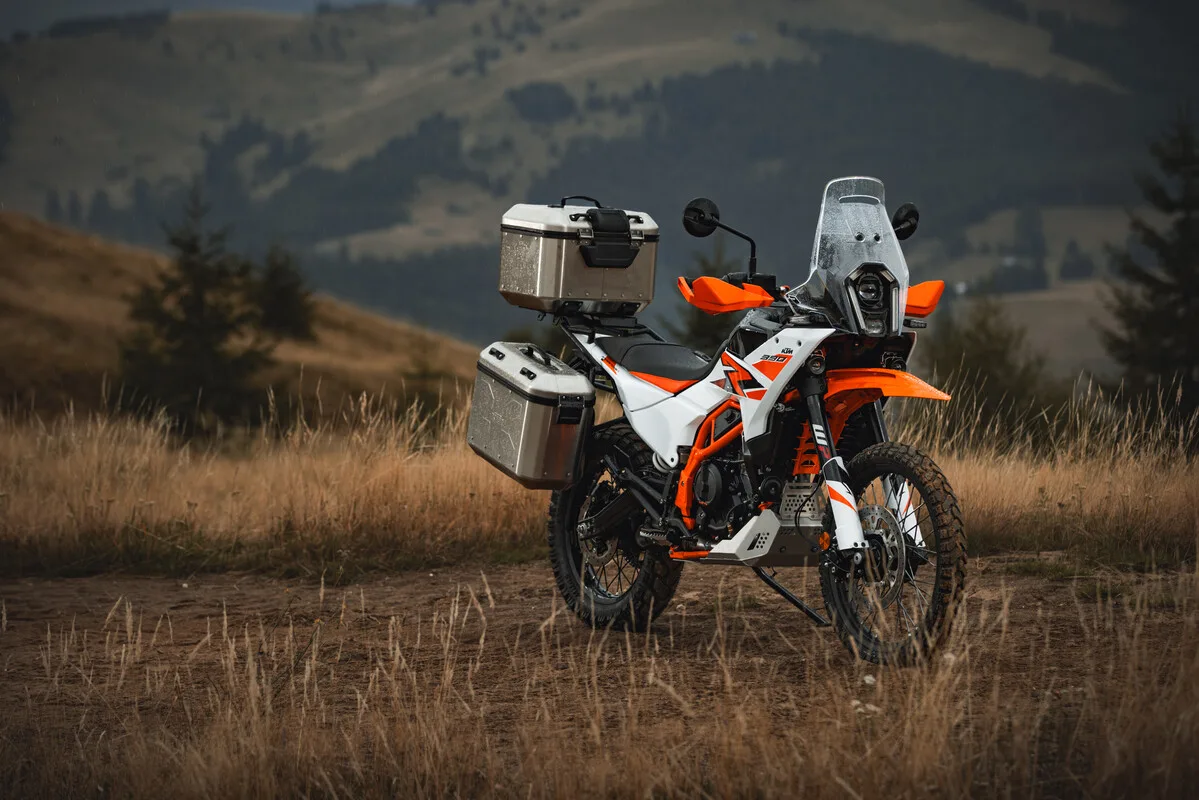 2025 KTM 390 Adventure R with luggage, shown as model-family context.