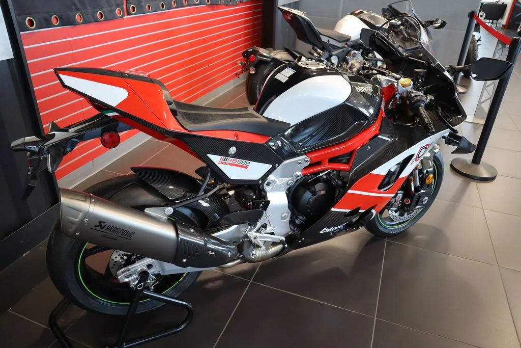 Rear-right three-quarter view of the Bimota KB998 Rimini at Argyll Motorsports