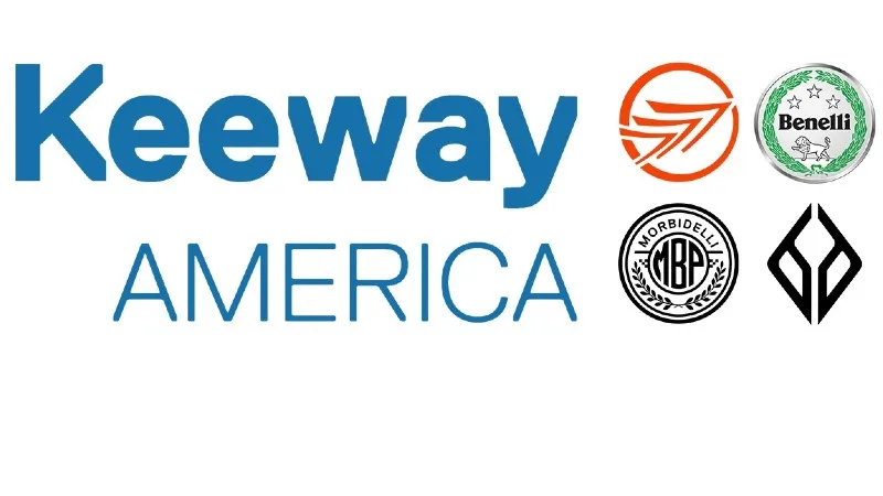 Keeway America, Benelli, Benda and dealer-system logos representing the new integration