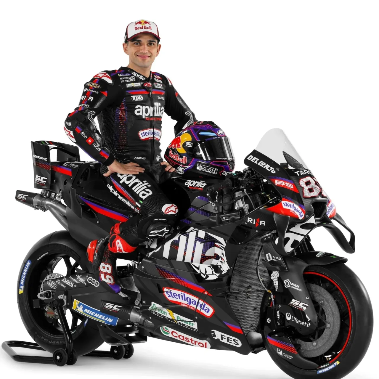 Jorge Martin with the 2026 Aprilia RS-GP motorcycle