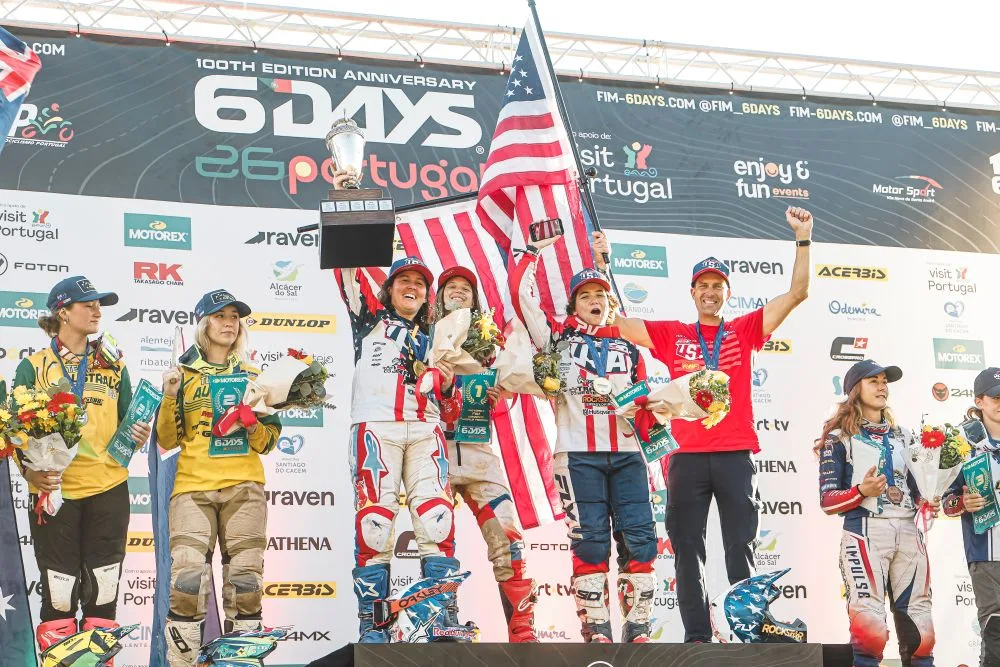 Women’s World Trophy podium ceremony at the conclusion of the 2026 FIM 6DAYS in Portugal