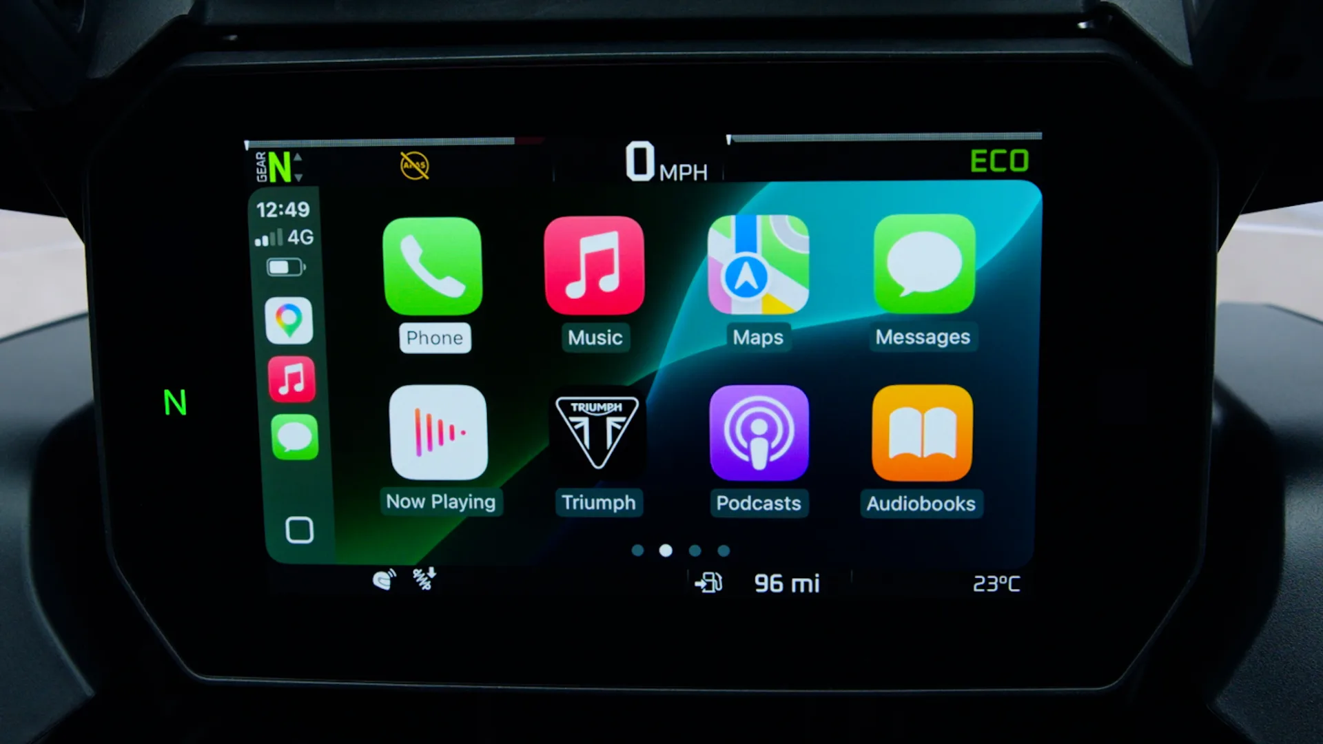 Apple CarPlay applications on the 2027 Tiger 1200 touchscreen.