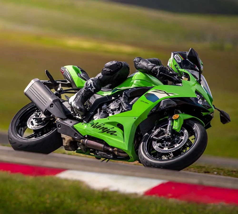 Rider on a Kawasaki Ninja ZX-6R in the manufacturer’s 2027 model gallery