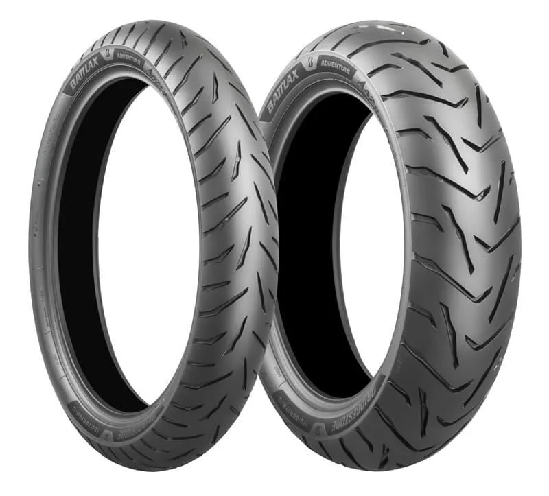 Bridgestone Battlax Adventure A42 front and rear tires in the official product photograph