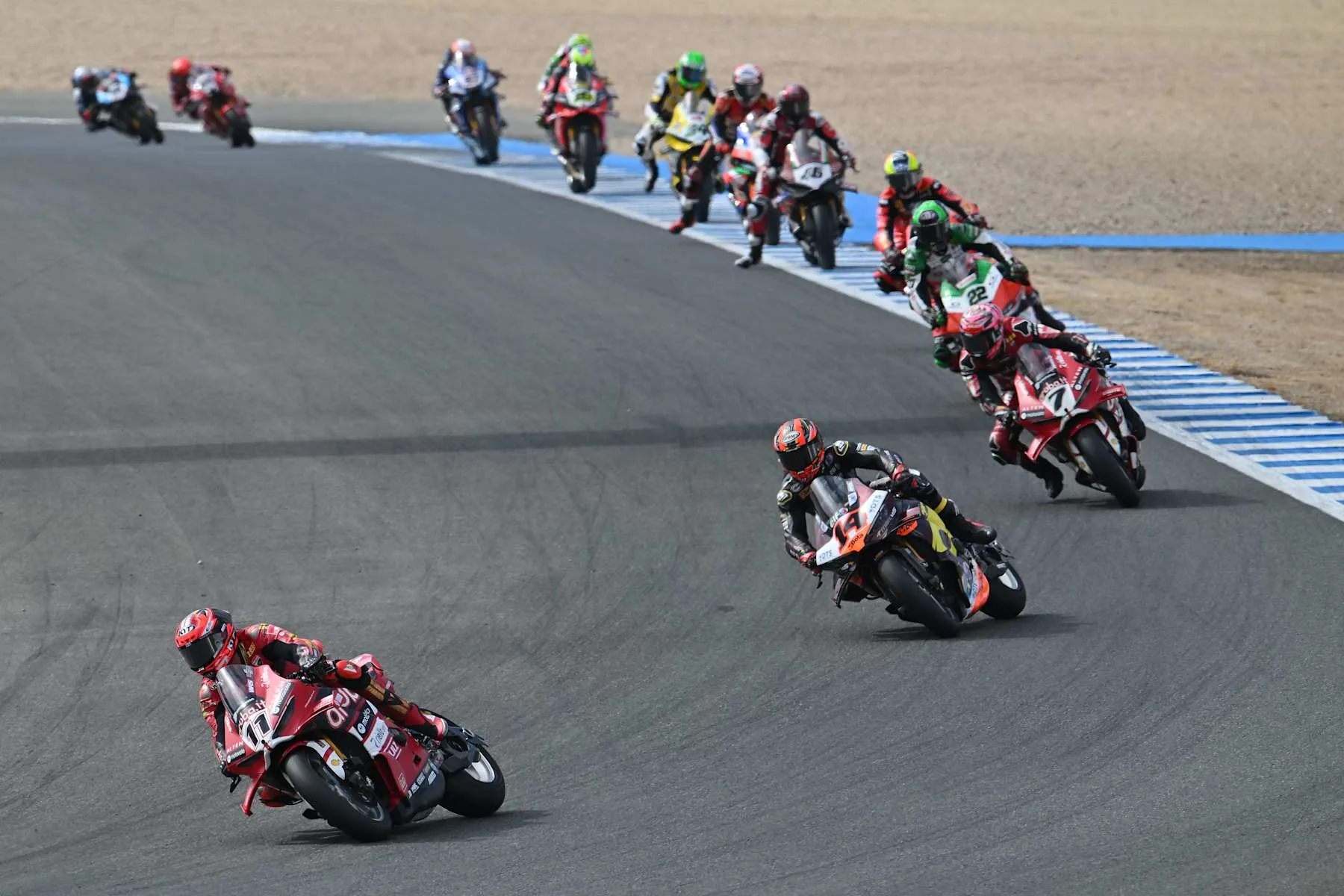 Nicolo Bulega racing the Ducati Panigale V4 R during WorldSBK Race 1 at Jerez