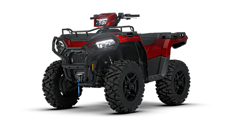 Manufacturer product image of a red Polaris Sportsman ATV on a white background.
