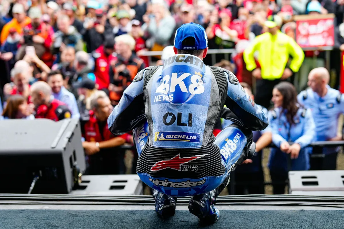 Alex Márquez sits on his Gresini Ducati facing the crowd at the 2026 Australian Grand Prix.