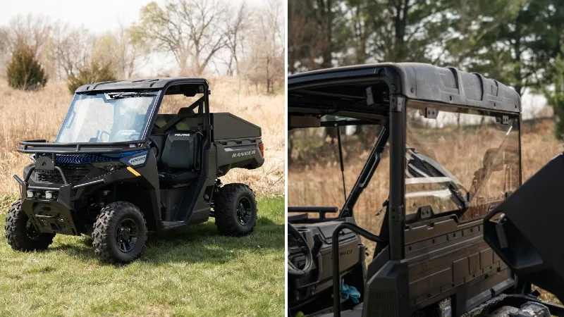 Black River glass windshield installed on a utility side-by-side